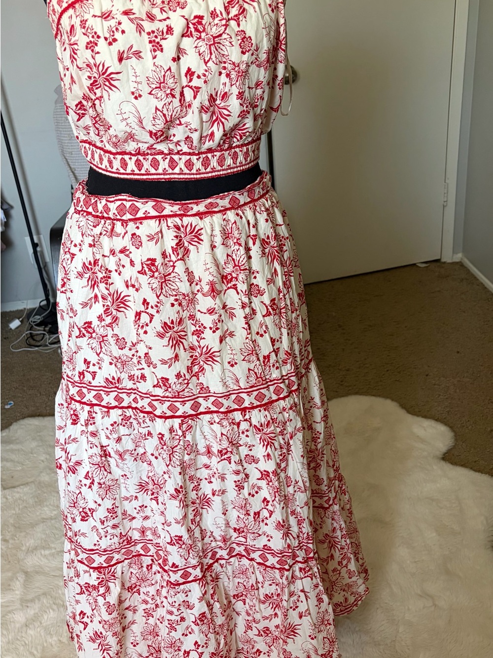 Japna Red and Cream Cotton Printed Skirt size M once wearing. - Picture 3 of 7